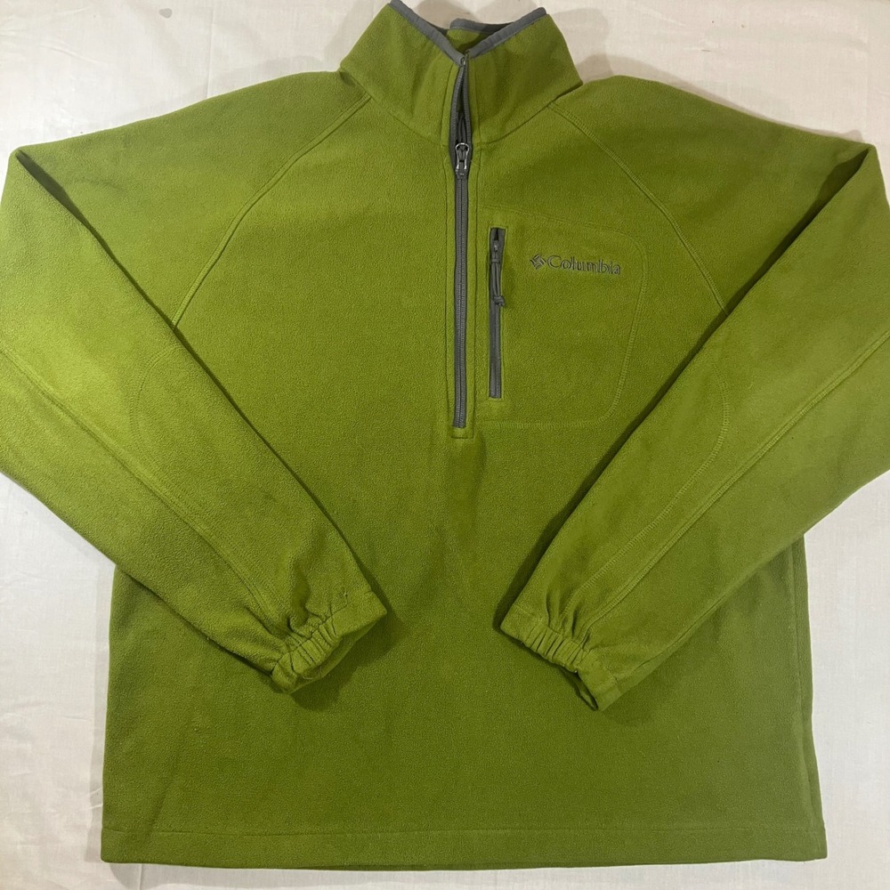 Columbia Mens Green Quarter Zip Fleece Pullover Jacket WM6352 Large Mock Neck